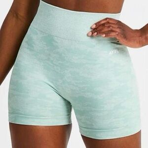 AYBL Evolve Seamless Camo Biker Shorts Sage Green High Waist Workout Women’s M